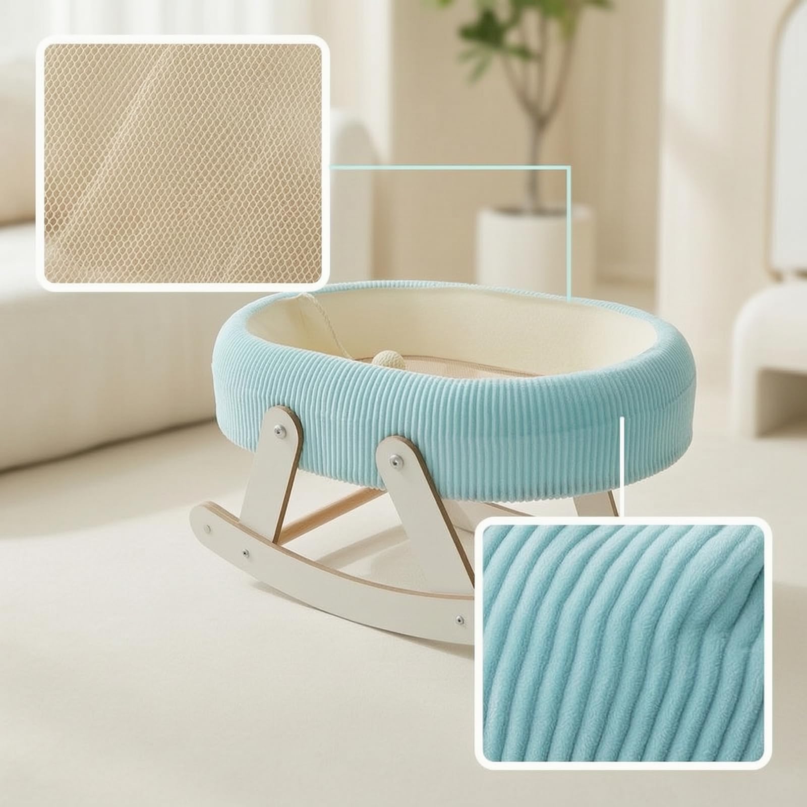 Colcolo 1 Pezzo Amaca Letto Rete per Gatti Culla Dondolo Ovale Cuccia Sospesa Ventilata Base a Dondolo in Legno Bordo Cushione, Culla A Dondolo In Tessuto A Rete Modello In Lino