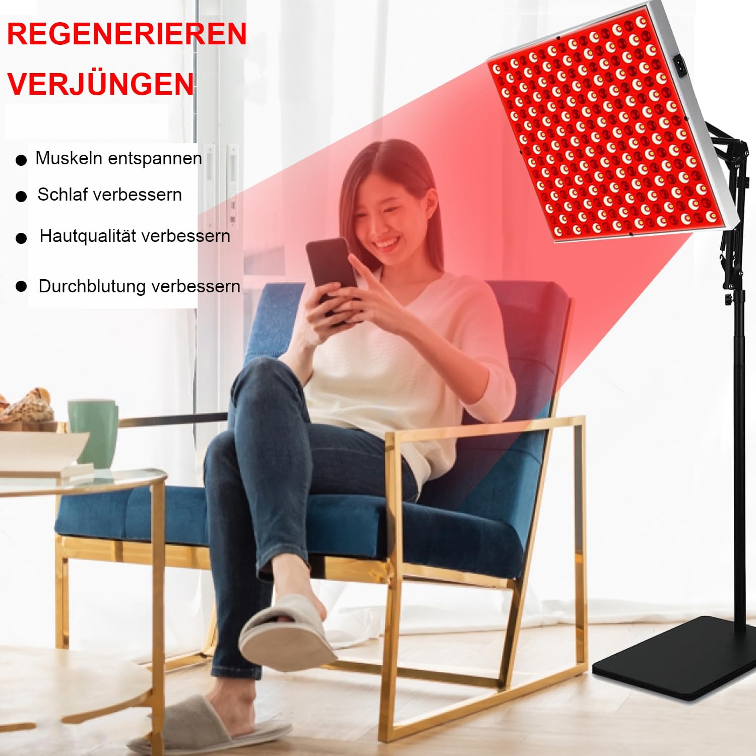 Red Light Therapy Lamp for Full Body – 660nm Red & 850nm Near Infrared Light Panel with Adjustable Stand, Remote, Timer, 5 Brightness Levels – LED NIR Red Light Device for Home Use