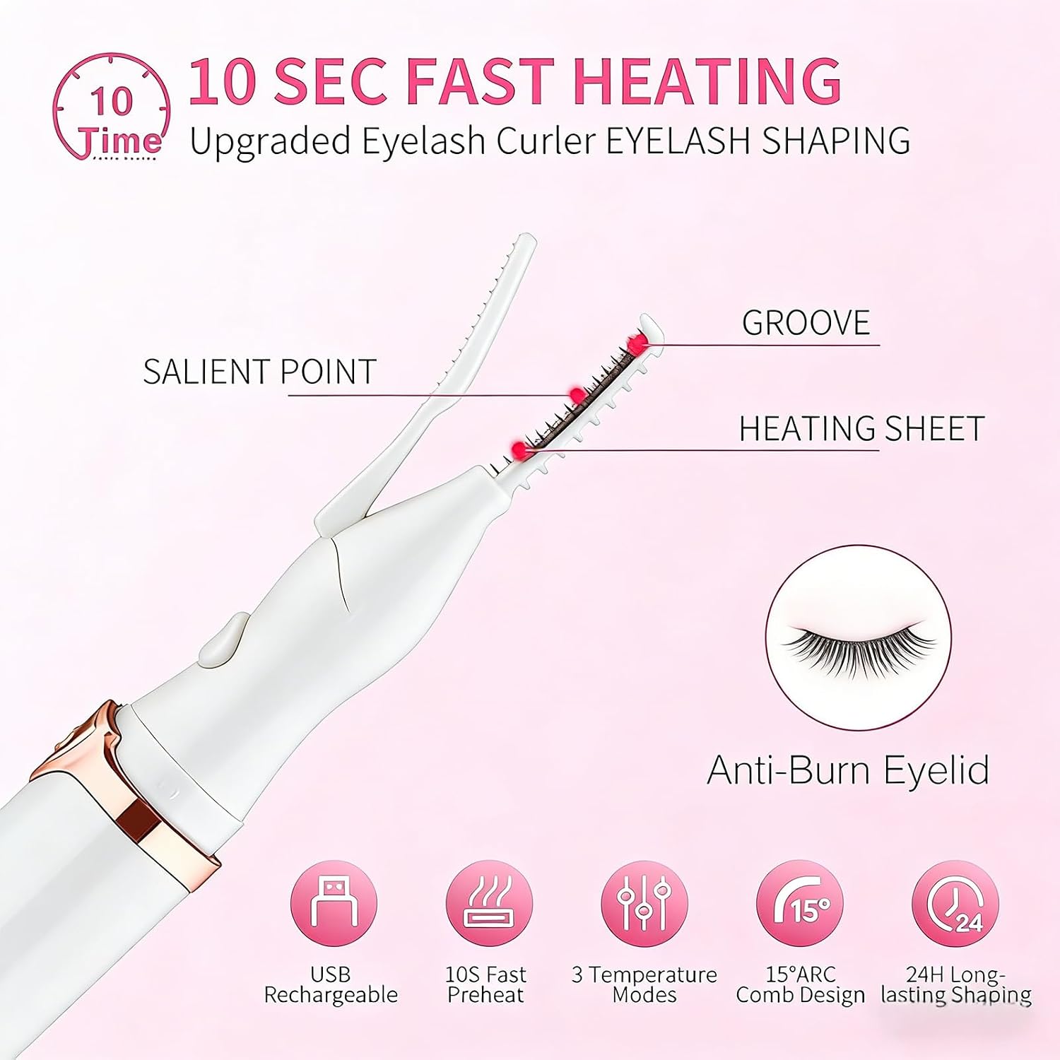 Heated Eyelash Curler Kit,Electric Eyelash Curler, Eyelash Curlers,False Eyelash Segments,Rechargeable Lash Curler for Makeup Natural Curling Eye Lashes and 24 Hours Long Lasting (White)