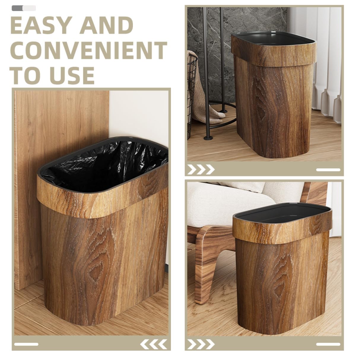 KALLORY Cubo Desperdicios Cocina de Imitación de Madera, Papelera Delgada de Pp para Baño, Oficina y Hogar, Uso Multi-escena y Gran Capacidad Color Aleatorio