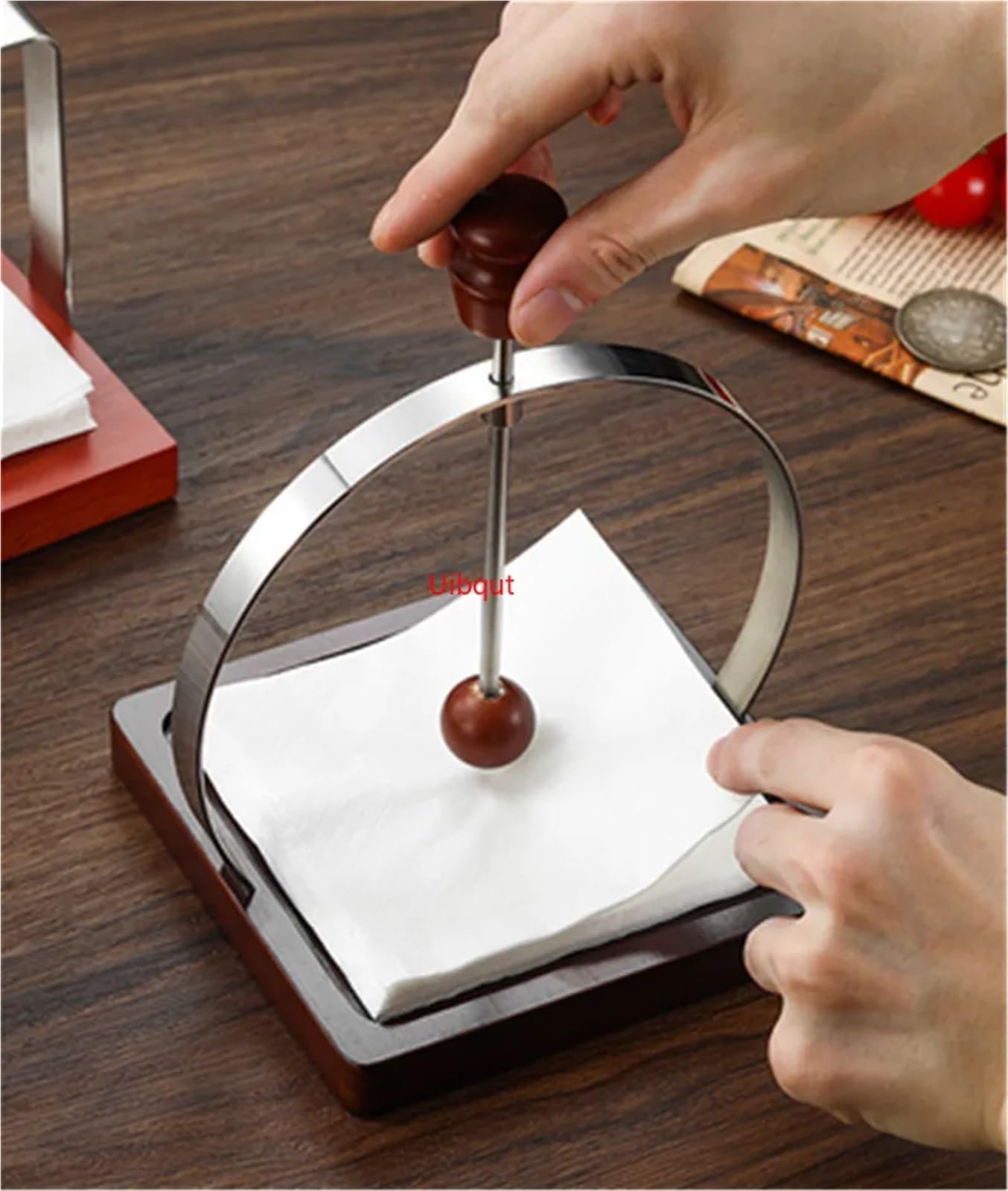Soporte de pañuelos for Hotel, restaurante occidental, soporte papel for servilletas, servilletero mesa madera maciza, Clip for caja for tienda Sushi y café para Cocina(Brown)