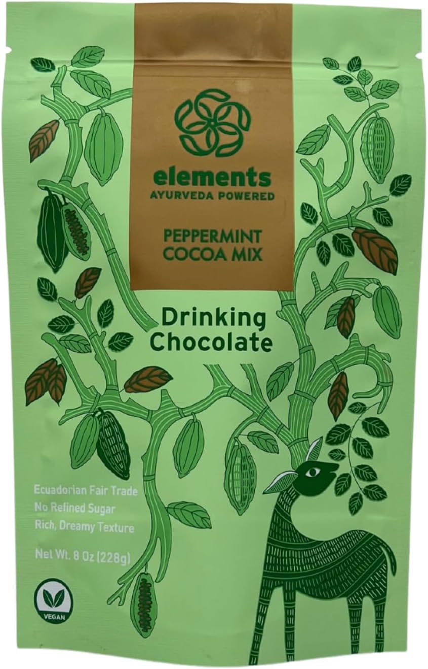 Elements Peppermint Hot Chocolate - All-Natural, Handmade Hot Chocolate Mix - Heavy Metal Tested - Fair Trade, Organic Cacao Powder - Plant Based & Ayurveda Inspired - Vegan Hot Cocoa Mix - 8 Ounce
