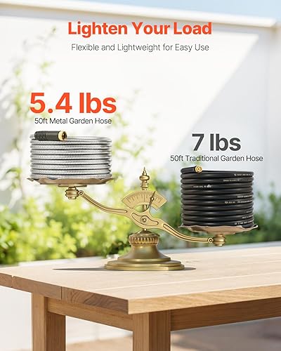 Miniatura 4 de VEVOR Manguera de jardín de metal de 50 pies  Manguera de agua de acero inoxidable resistente, flexible, sin torceduras ni enredos, resistente a