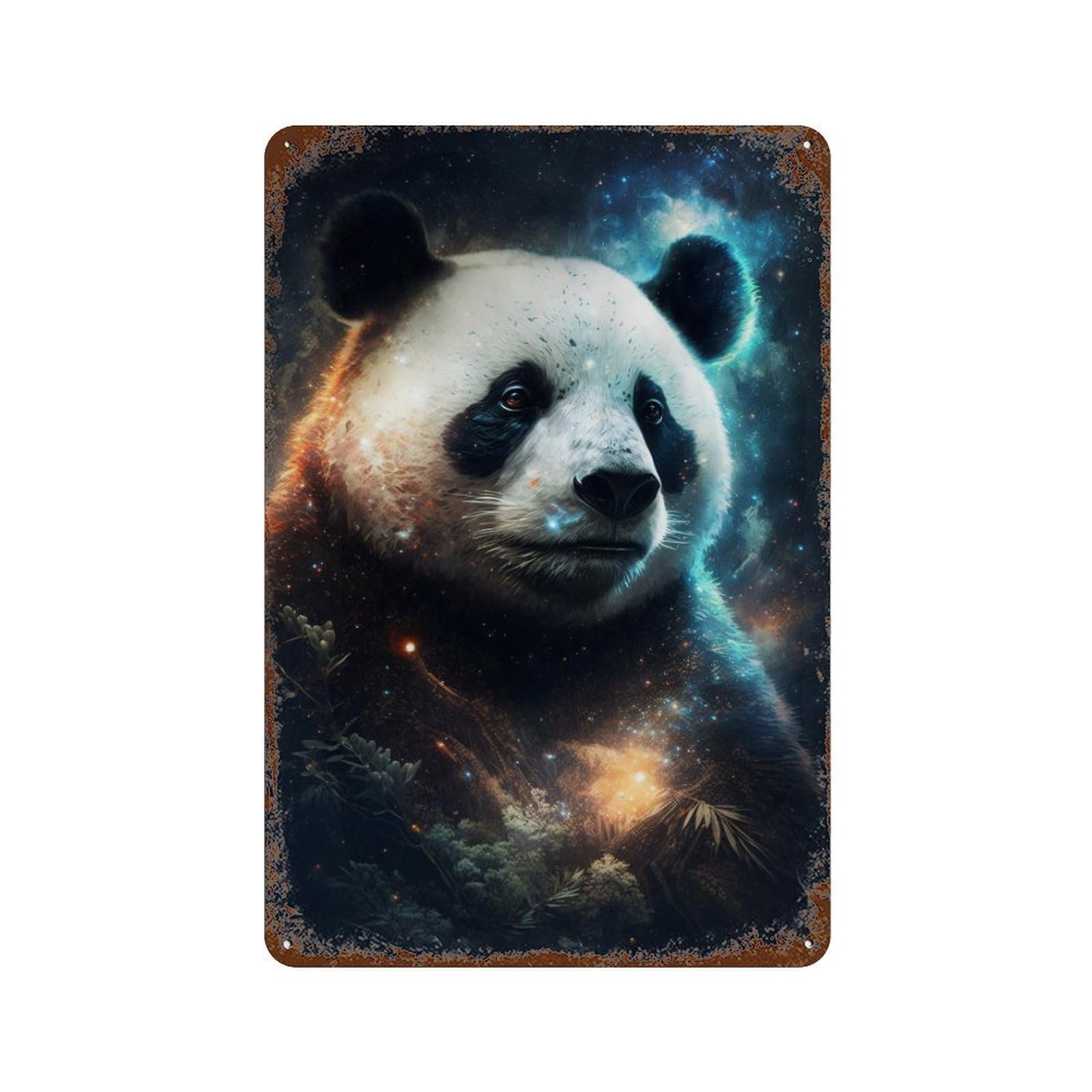 Distressed Metal Wall Sign Cosmic Panda Portrait-6 11.8"x7.9", Old School Wall Decor for Bistro, Counter And Cafe Decor