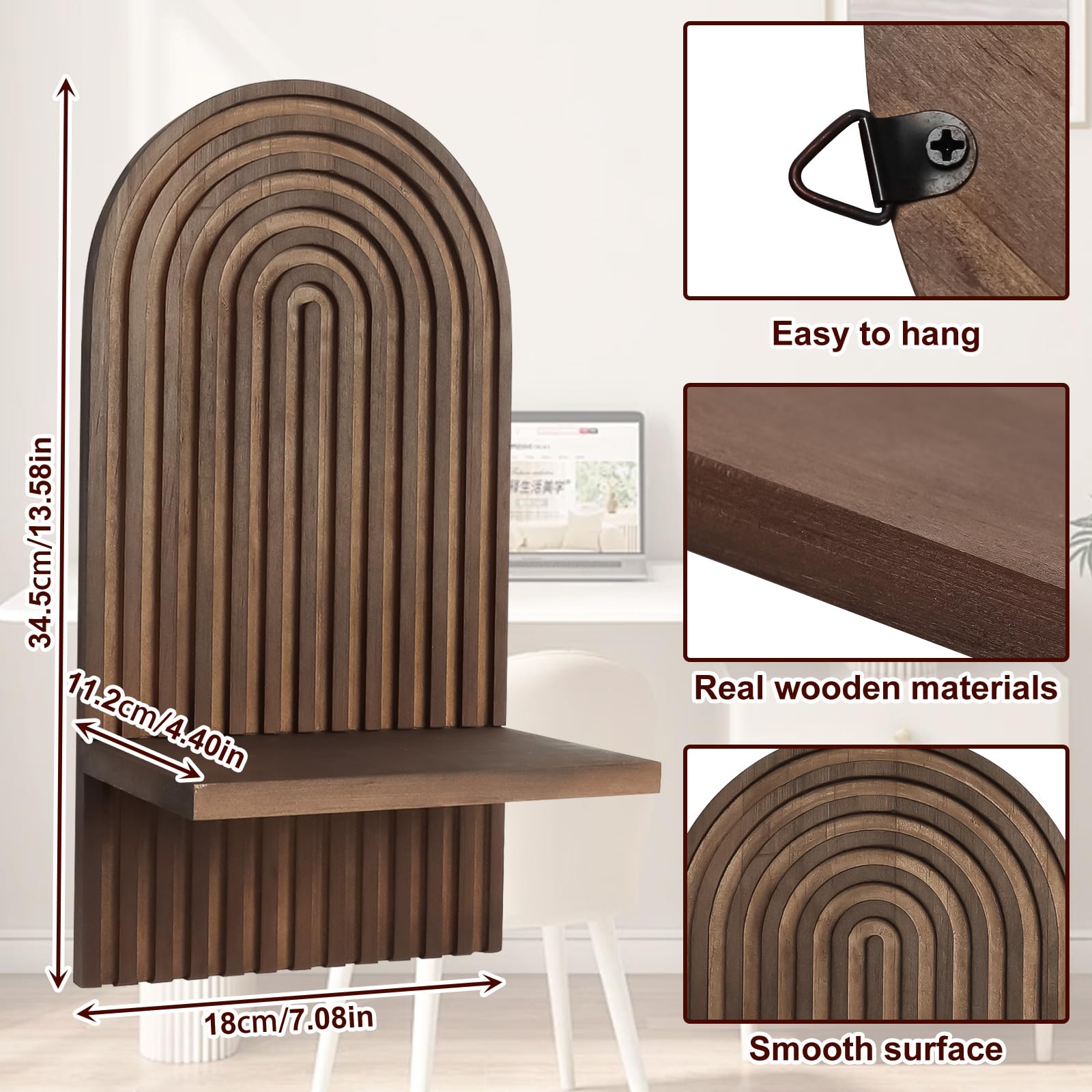 Lunara Loft™ – Boho Houten Wandplankenset (2-delig) | Natuurlijk Zwevend Opbergsysteem