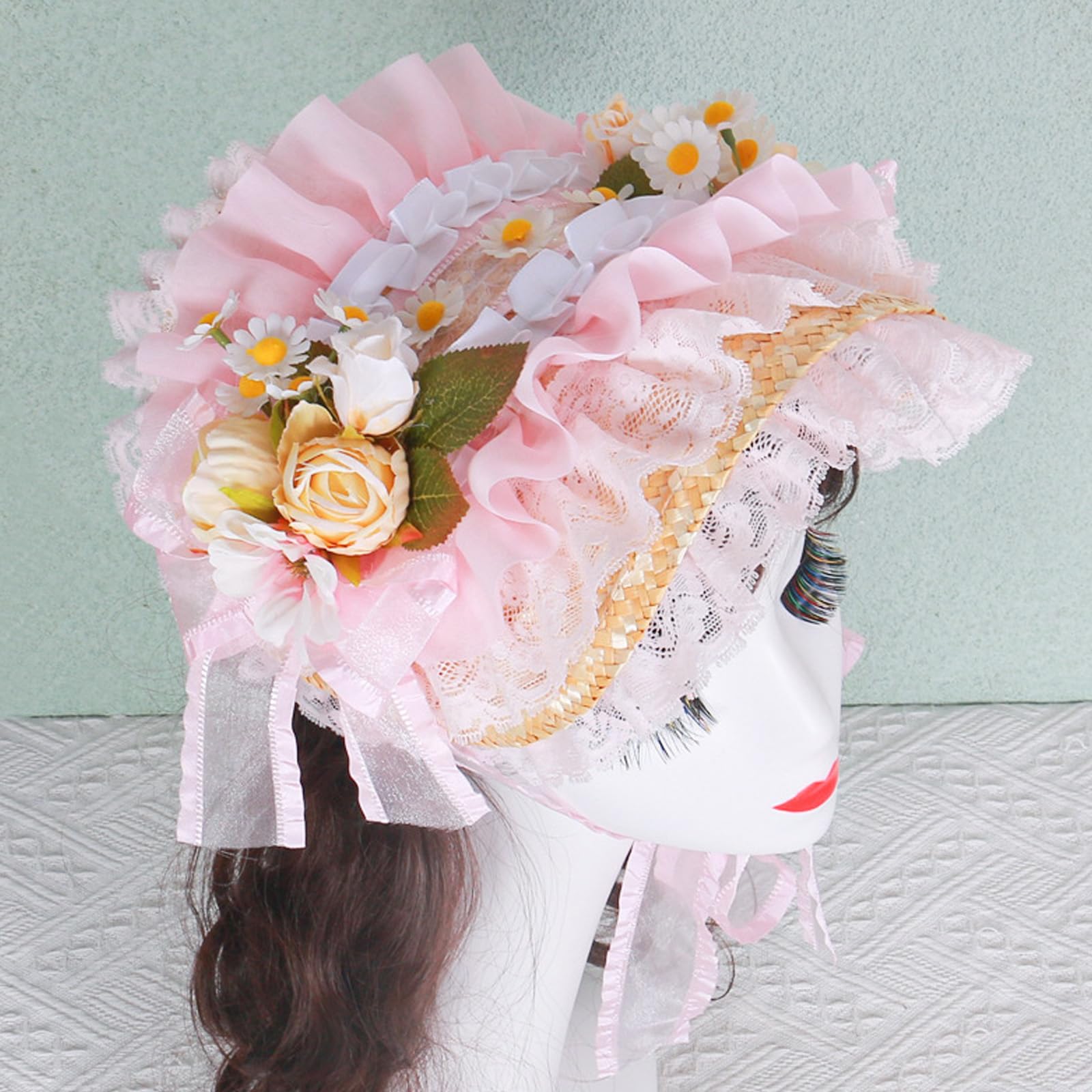 Elegante cappello fascinator in pizzo con fiocco in paglia per feste a tema vintage e vacanze al mare accessorio alla moda
