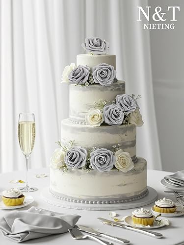 Miniatura 8 de N&T NIETING 25 unidades de flores artificiales, Rosas de espuma artificial de sensación real al tacto, decoración para boda, dama de honor, ramo de