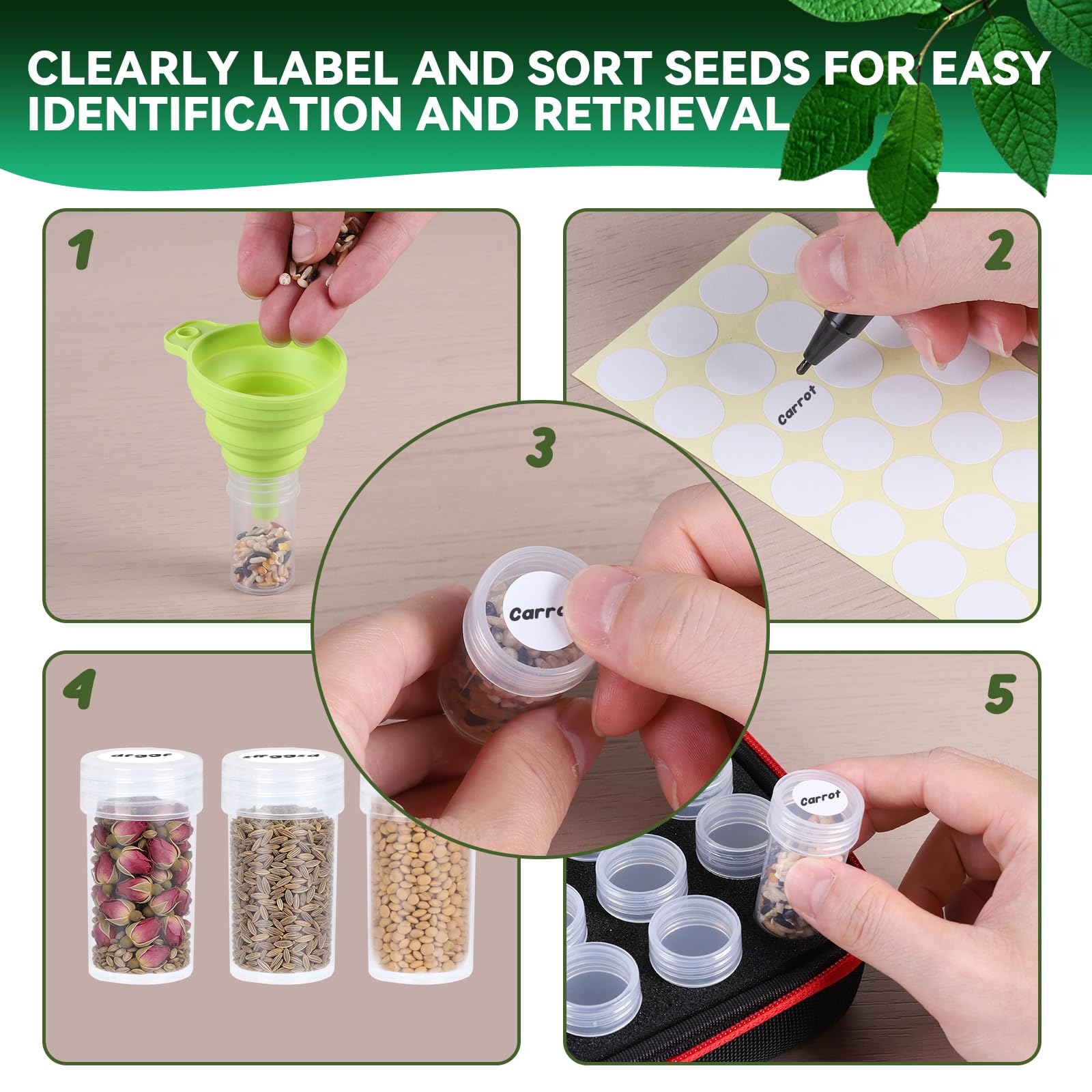 efuturetime 57 Ranuras Caja de Almacenamiento de Semillas, Organizador de Semillas con Cremallera, Pegatinas y Embudo para Semillas Plantas Flores, Cajas de Accesorios para Pintura Diamantes Joyas
