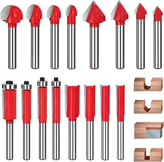 Router Bit Set 16PCS, Lytool 1/4" Shank Router Bit, Top Bearing Flush Trim Router Bit, Straight Router Bit, V Groove Router Bit, Core Box Router Bit, Edge Treatment & Grooving Bits for Woodworking,DIY