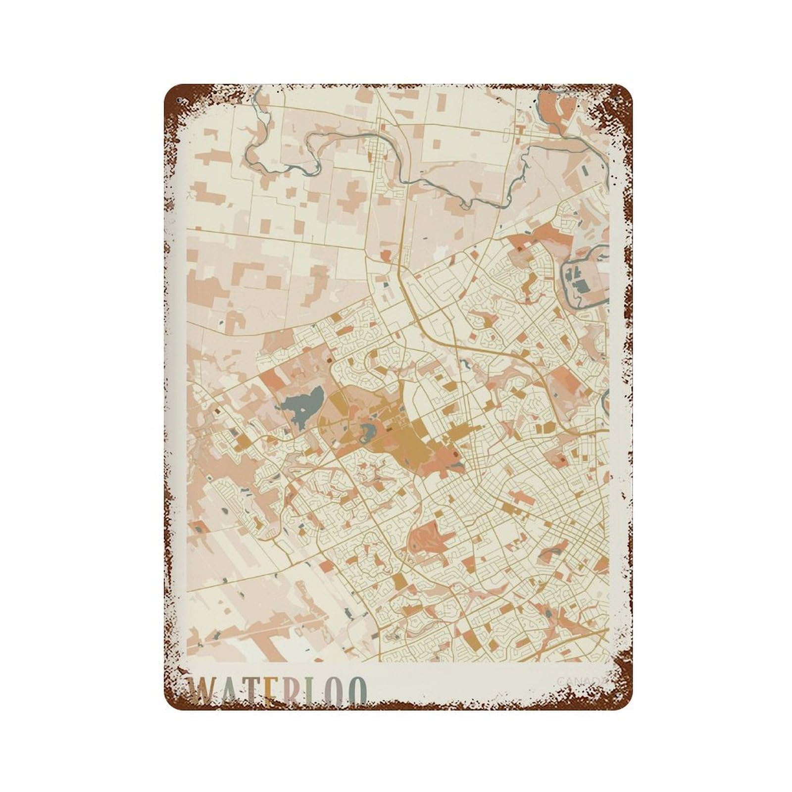 xiaoxiaoshen Waterloo Map City Ontario Canada Boho Wall Decor Art Metal Tin Poster Modern Home Decor Art Home Bar Shop Decorations Vintage Sign 40x30cm