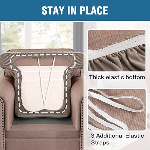 Miniatura 4 de H.VERSAILTEX Fundas de terciopelo elástico para silla con cojín en forma de T para sala de estar, funda de sofá, funda de asiento con cojín en forma