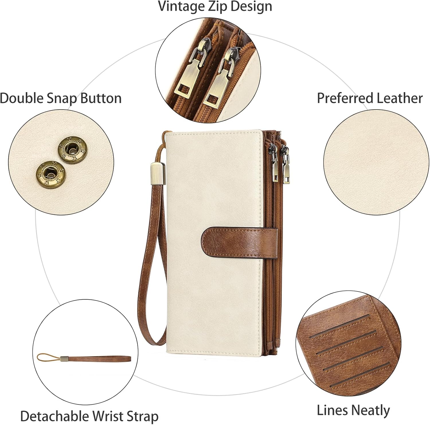 GOIACII Womens Wallets Large Capacity Credit Card Holder Rfid Wallet Women Double Zipper Pocket Leather Bifold Ladies Wristlet Clutch Wallet - Image 4