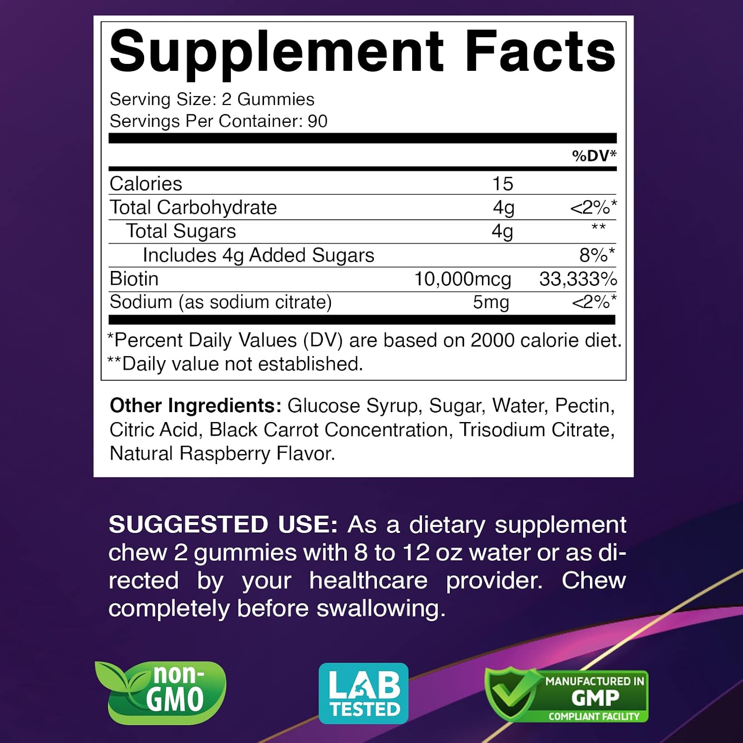 Vitabod Biotin Gummies 10000mcg for Healthy Hair, Skin & Nails Growth Vitamins for Women, Men & Kids - Vegan, Non-GMO, Hair Growth Supplement 180 Gummies
