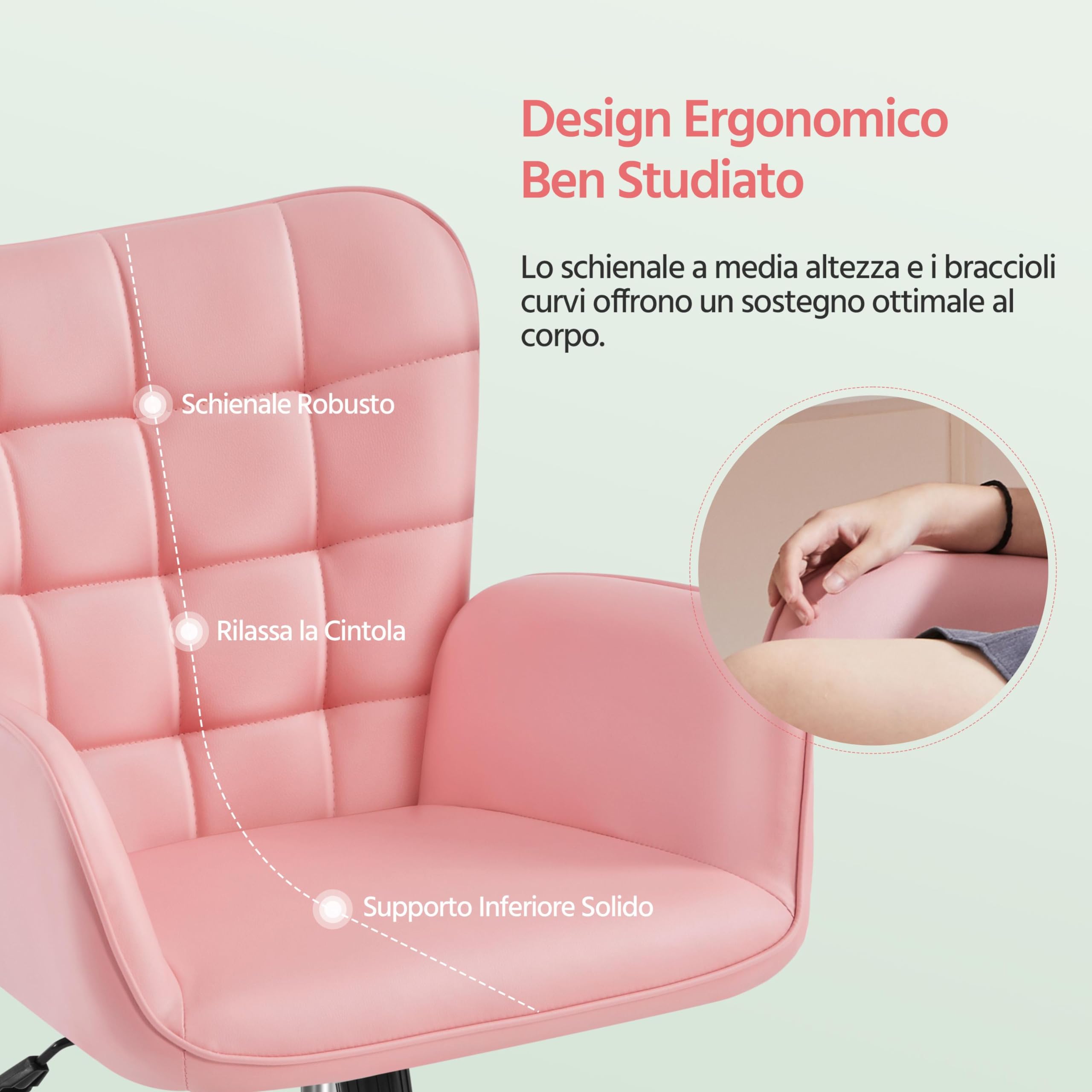 Yaheetech Sedia/Poltroncina da Ufficio Scrivania a Rotelle Girevole Imbottita in Similpelle Reclinabile Ergonomica Altezza Regolabile Rosa