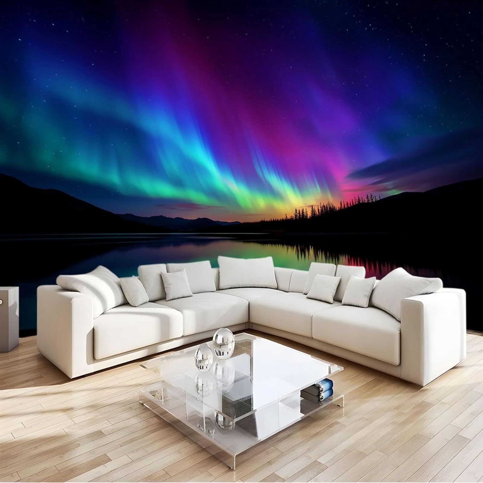 hgjdjhnf Photo Wallpaper Nature Northern Lights Night View Art Wall Wall Mural Wall Decoration Living Room Bedroom Apartment Wall Art, Black, 400cm x 280cm