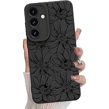 MZELQ for Samsung Galaxy S25 Plus Case, Silicone Black Floral Flowers Sunflowers Cute Pattern, Camera Protection Soft Slim Phone Case for Girls Women -Black