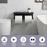 Vista 3 de Soporte de papel higiénico doble - Estante de rollo de papel higiénico de acero inoxidable con estante de almacenamiento