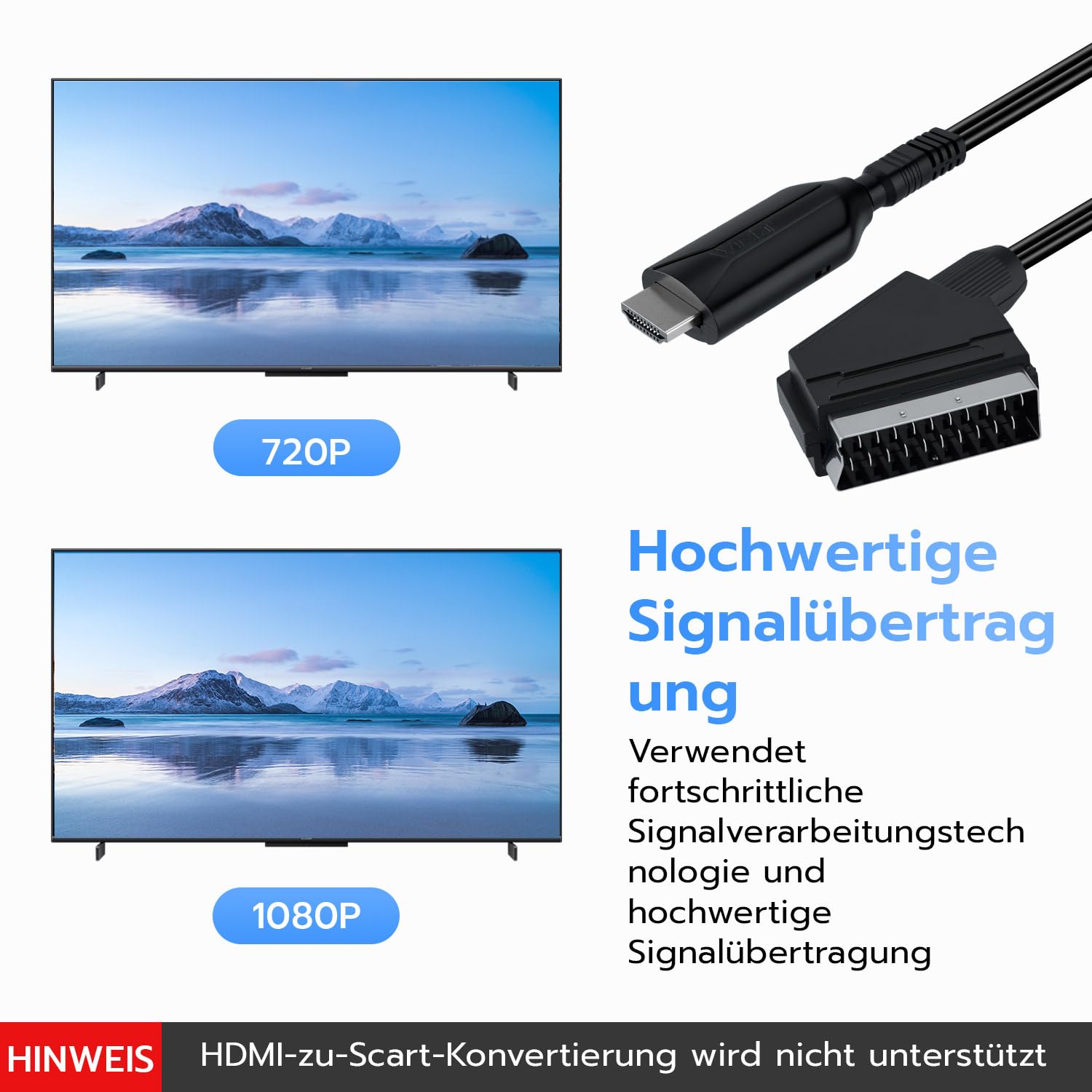 Mcbazel Scart auf HDMI Konverter, Scart auf HDMI Kabel,1080/720p HD Video Audio Adapter für DVD, VHS Videorecorder, Receiver & Konsolen am TV/Monitor,Xbox, PS3, Sky, Blu-Ray, STB - 3