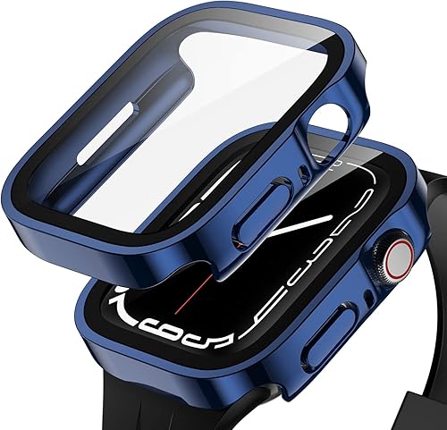 Anlinser Paquete de 2 fundas compatibles con Apple Watch de 1.732 pulgadas SESeries 6Series 5Series 4 con protector de pantalla de vidrio templado,