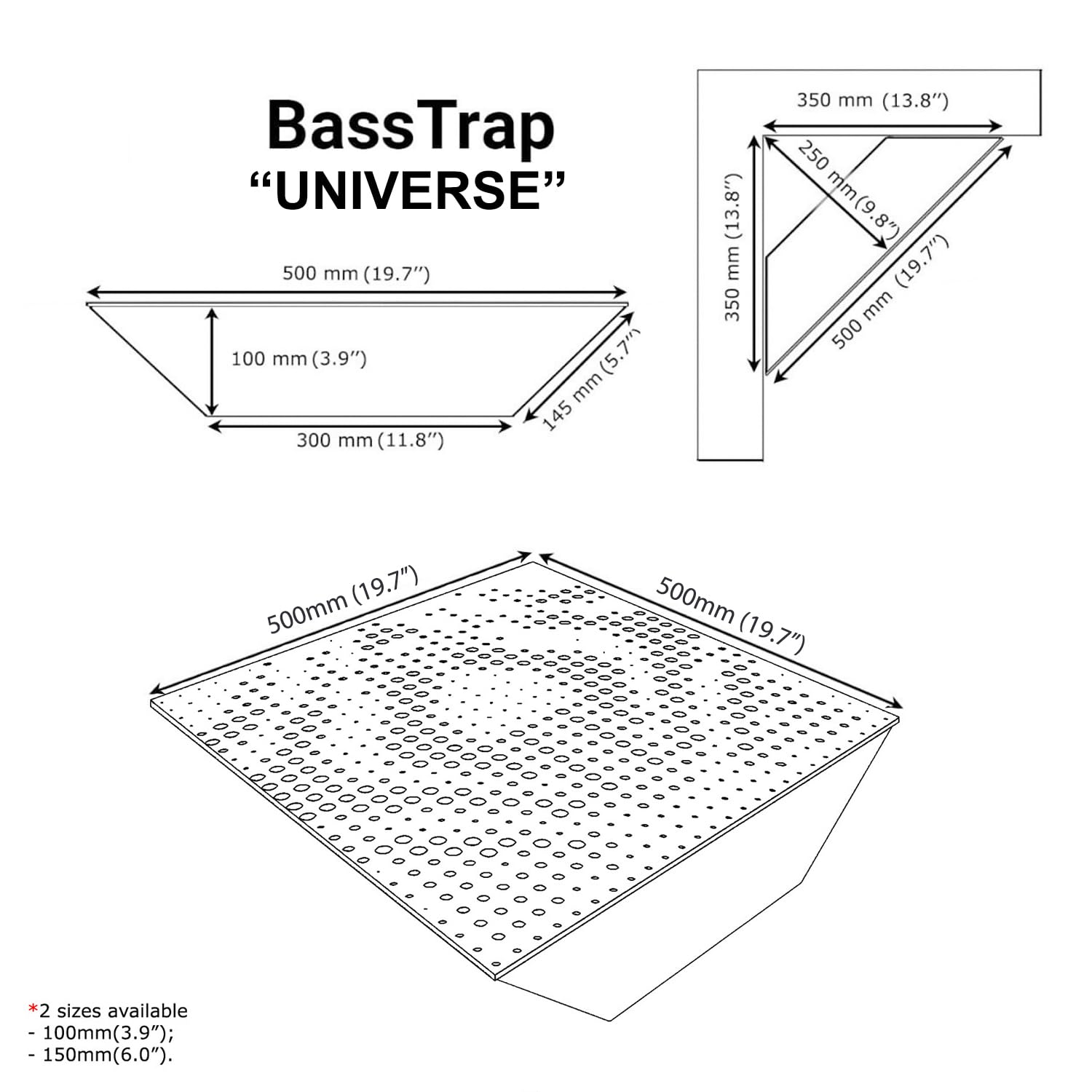 Akoestische hoekbasval | 50x50cm | Audio Soundproofing Record Studio Treatment | Absorptie - Diffusie - Reflectie | Kleur: (zwart, x2 UNIVERSE- 150mm Akoestische hoekbasval | 50x50cm | Audio Soundproofing Record Studio Treatment | Absorptie - Diffusie - Reflectie | Kleur: (zwart, x2 UNIVERSE- 150mm