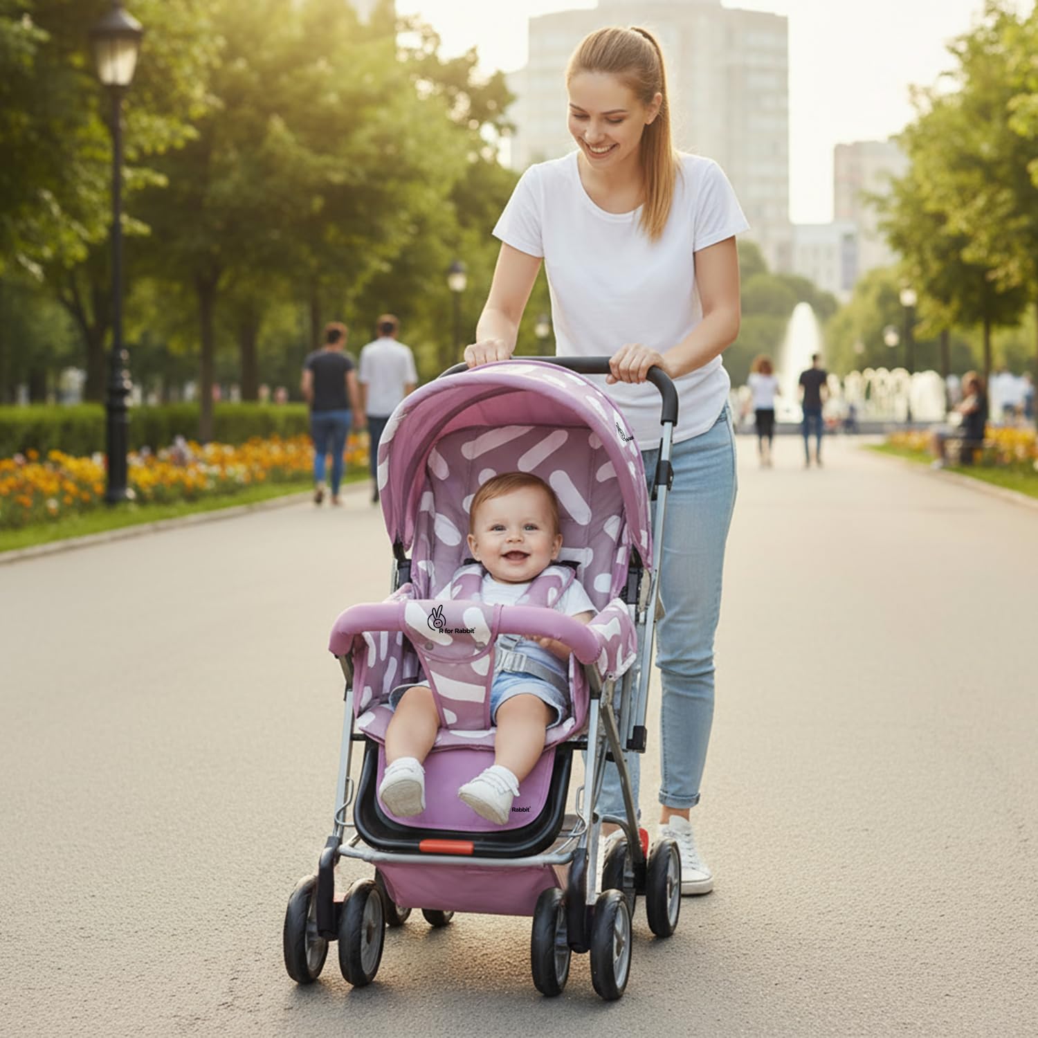 R for Rabbit Lollipop Lite Baby Stroller for 0 to 3 Years Pram with 5 Point Safety Harness, Reversible Handlebar & Cushioned Seat with 3 Level Seats Recline/Lightweight Stroller for Kids (Purple Grey)