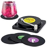 Valdivia Vinyl Record Coasters for Drinks with Records Player, Retro Album Coasters Set of 6, Funny New Home Decor for Housewarming Gifts, Music Lovers Presents, Cool Apartments Decoration Gifts Ideas