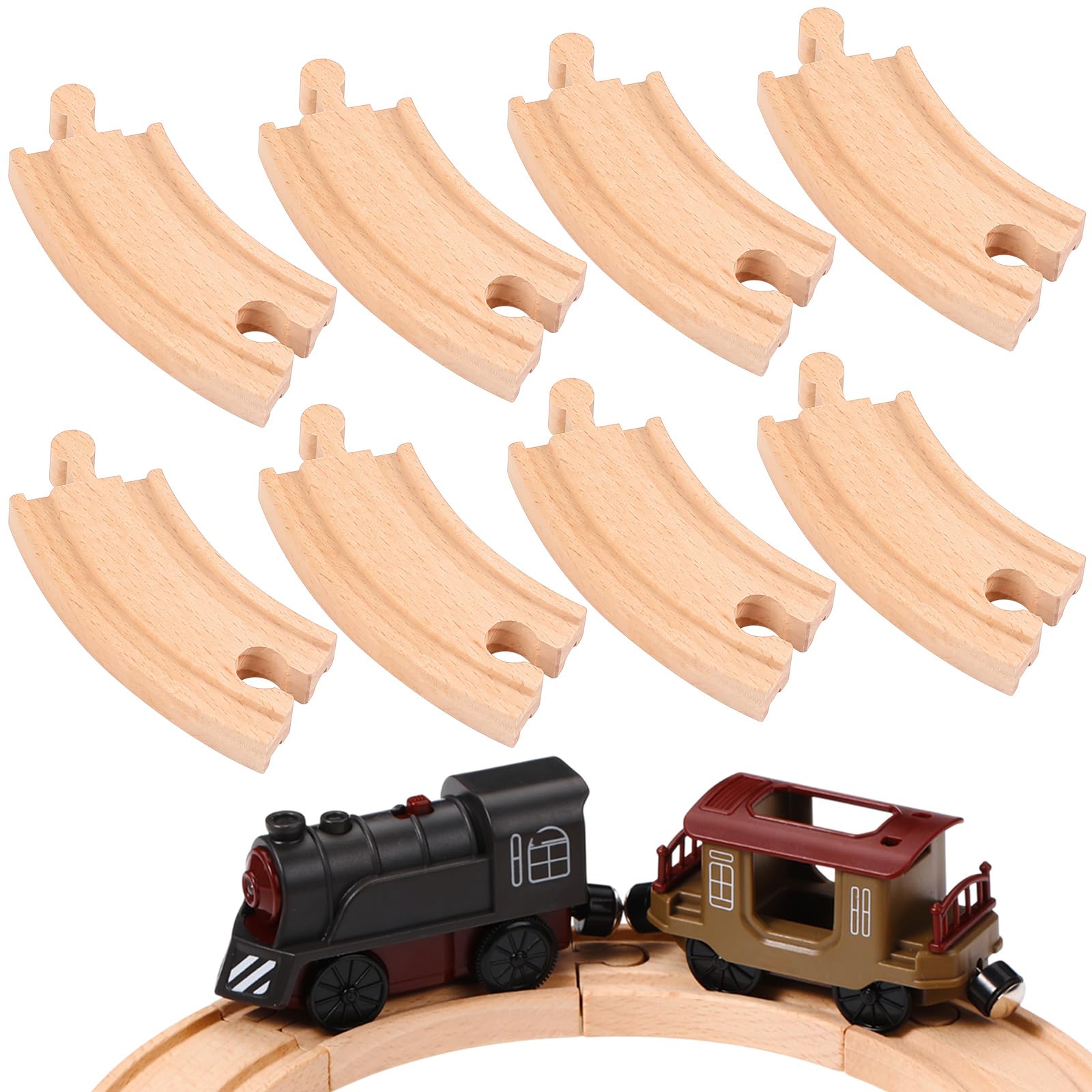 Liliful 8 Pcs Curved Wood Train Track, 3.94 x 1.57 x 0.47 Inch, Curved