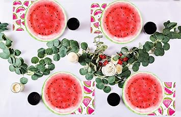 100pcs Pink Watermelon Party Set - 7 Sweet Plates & Napkins for Watermelon Theme Birthday Party Decorations
