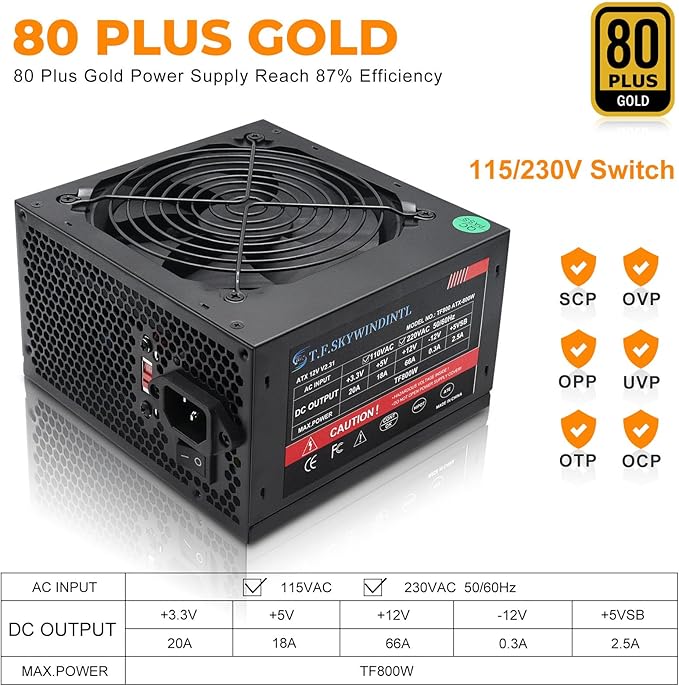 Fuente de Poder 800W 80 Plus Gold ATX No Modular miniatura 6