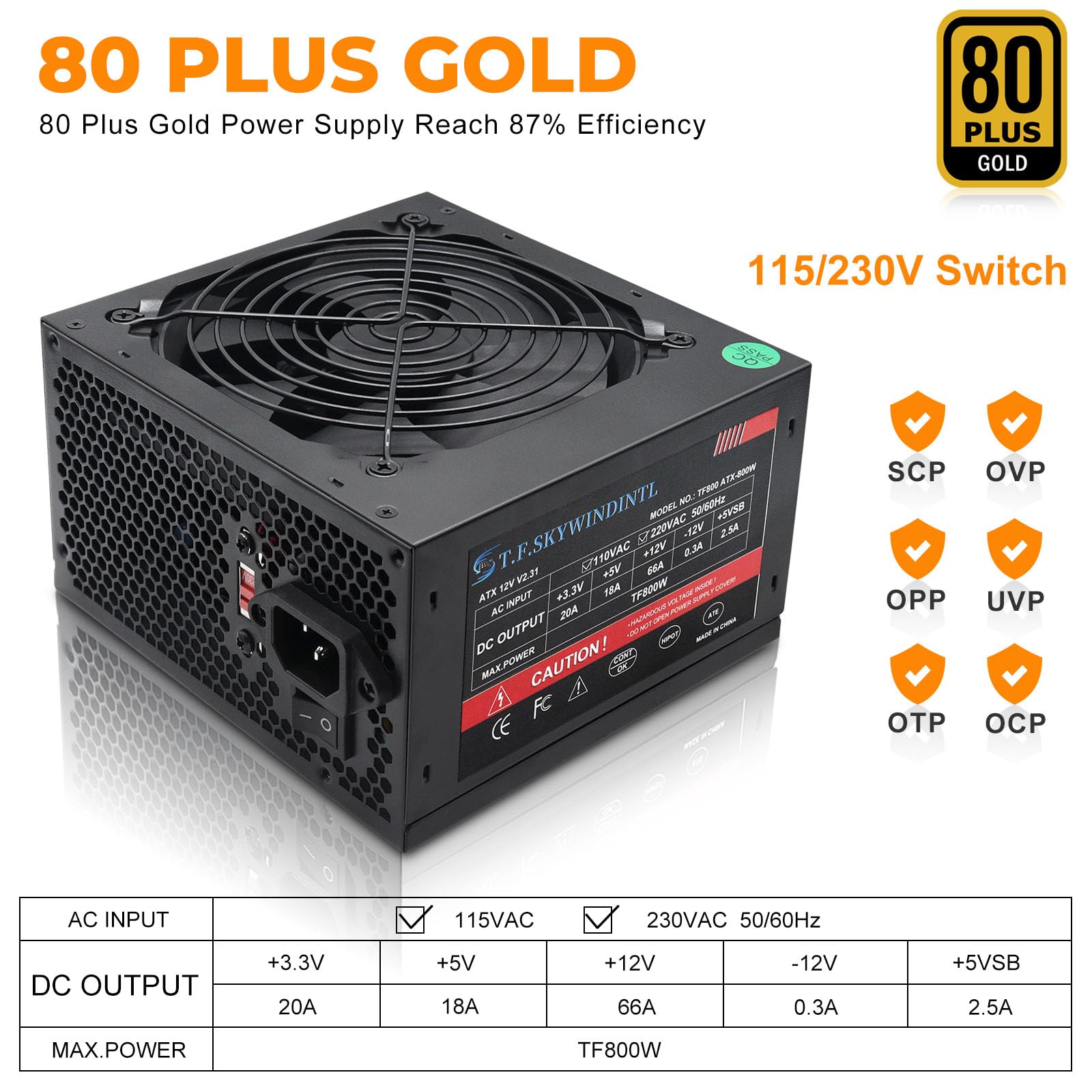 Amazon.com: 800W Power Supply 80 Plus Gold PSU Standard ATX
