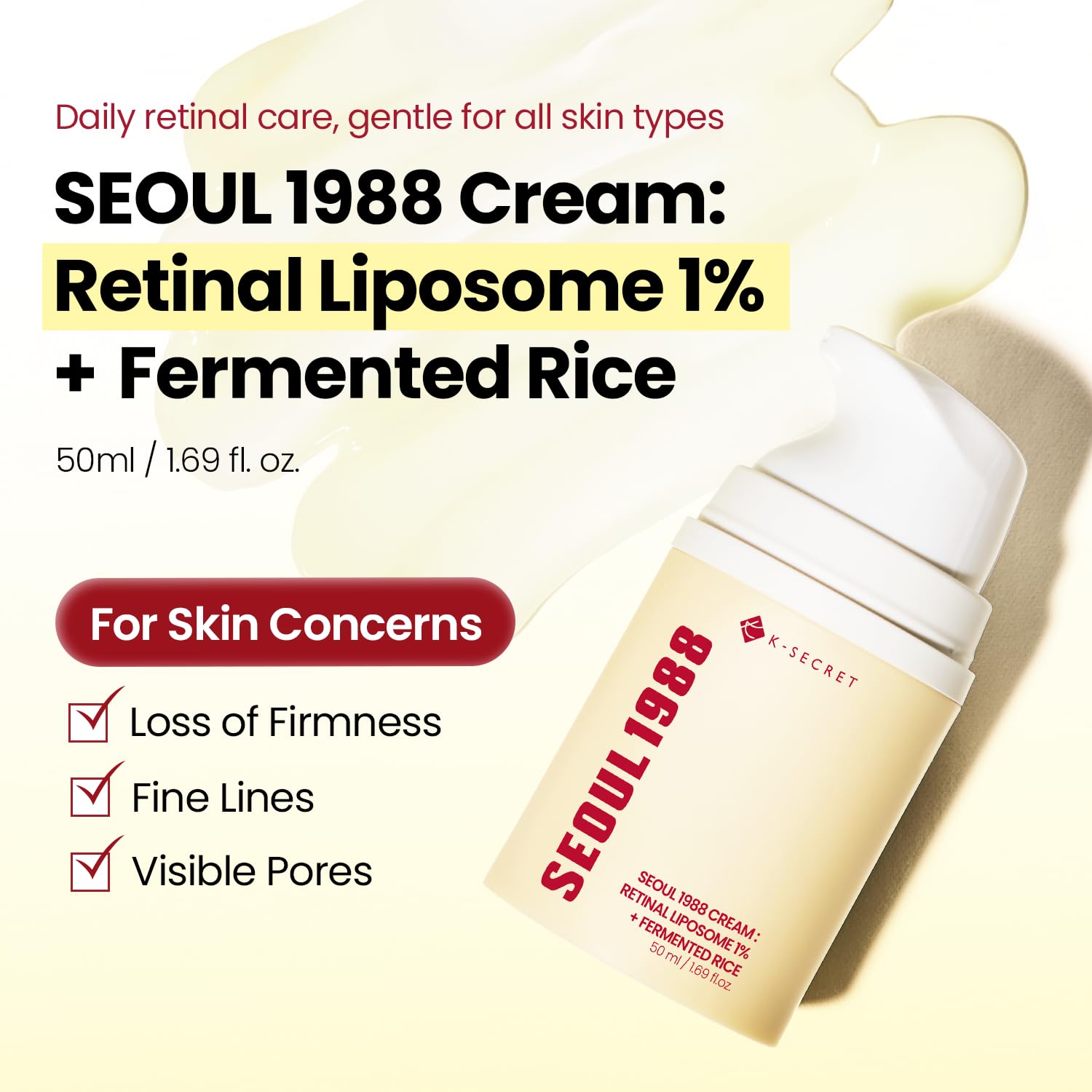 KSECRET SEOUL 1988 Crema – Crème visage anti-âge avec 1 % de liposome rétinien et riz fermenté – 50 ml
