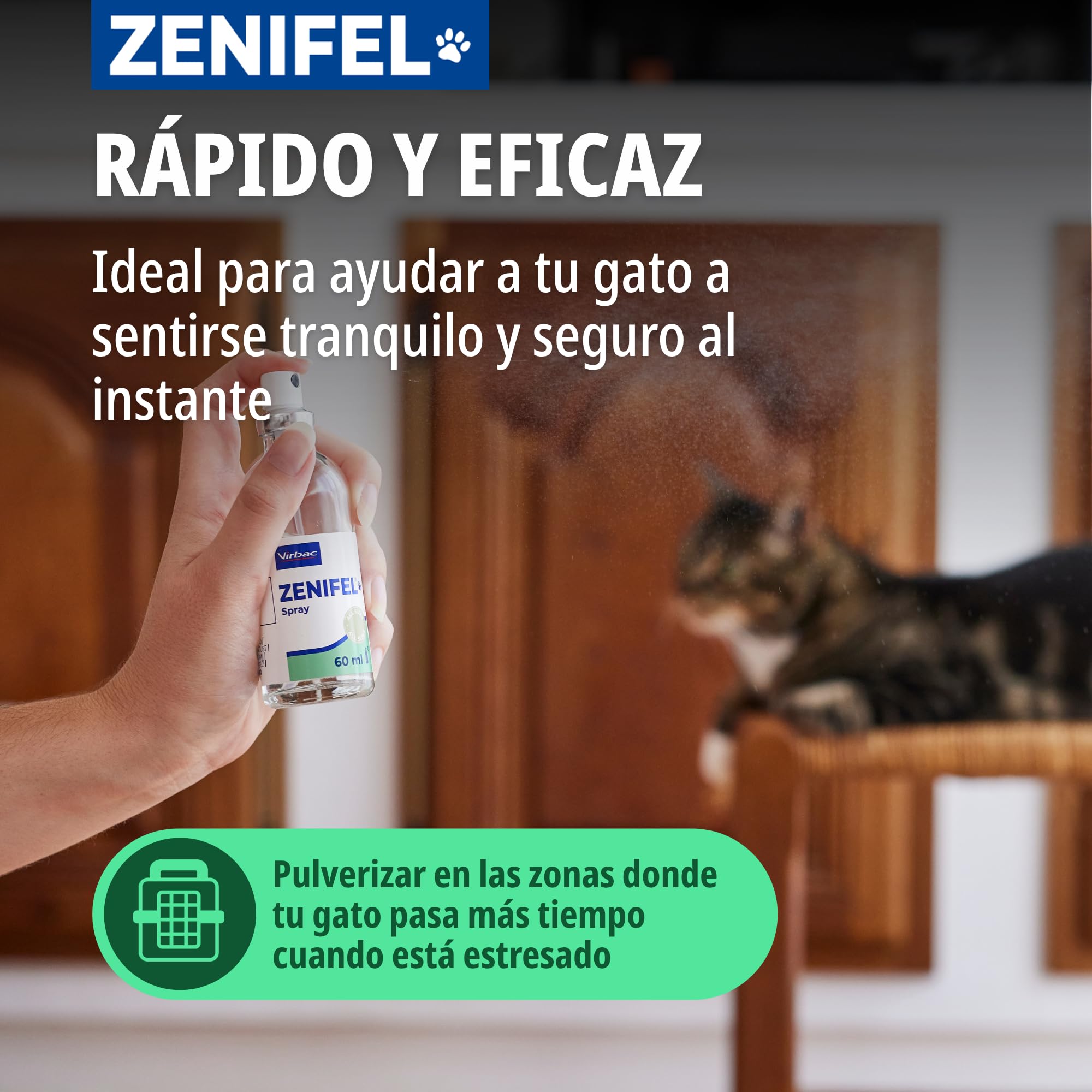 Virbac Zenifel Spray feromonas para Gatos - Antiestrés con feromonas y Catnip - Spray Relajante de acción rápida - 60ml