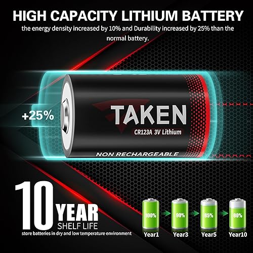 Miniatura 6 de Batería CR123A, 123 baterías no recargables de litio de 3 V, paquete de 4 unidades para sistema de alarma, detector de humo, detector de movimiento,