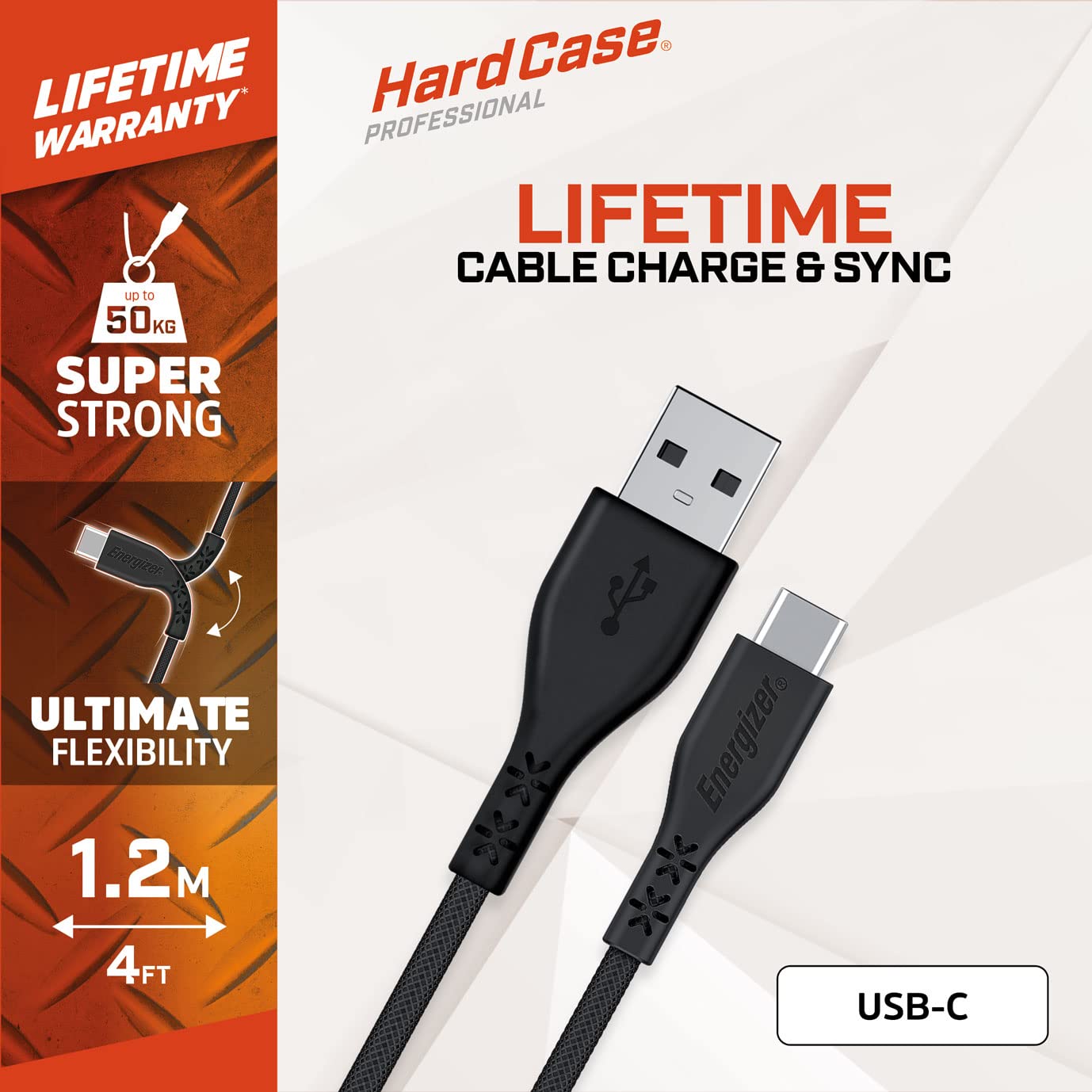 Energizer C410CGBK USB C - 2.0 Cable, 1.2 Metre Length, Black