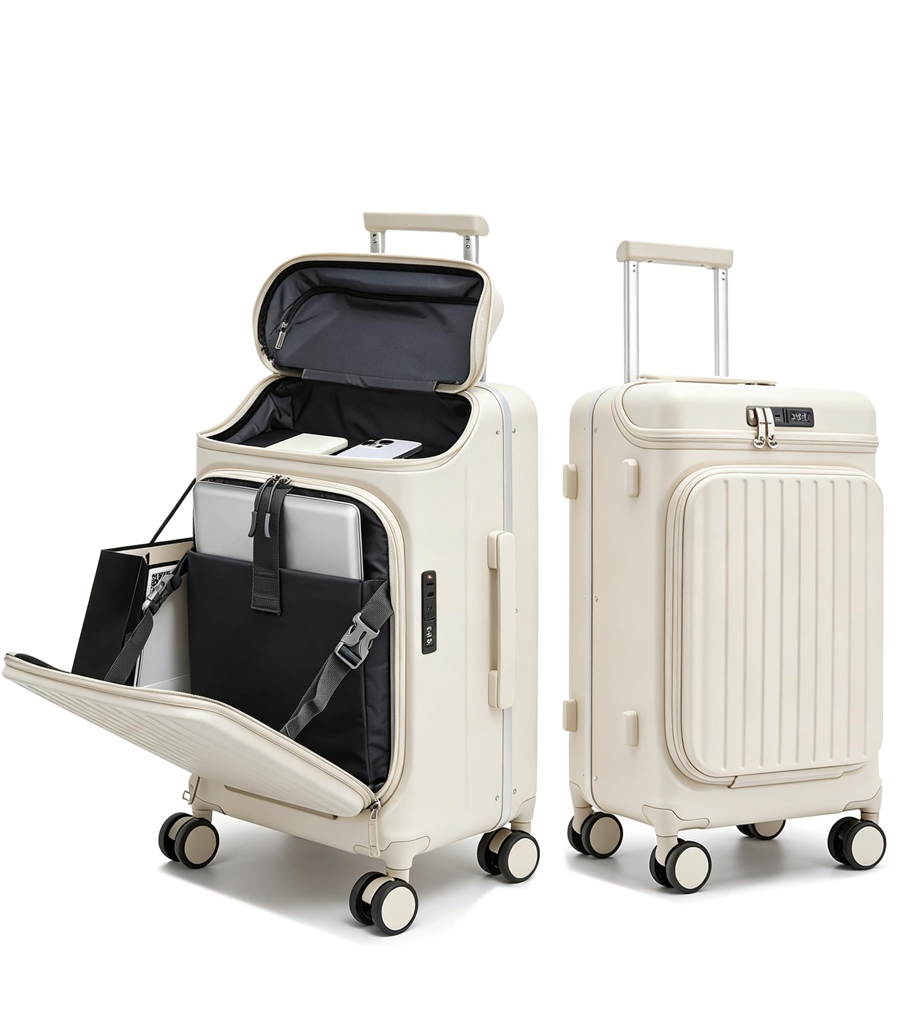 Top Opening Business Carry On Luggage, Front Pocket, TSA Lock (Beige, 20in)
