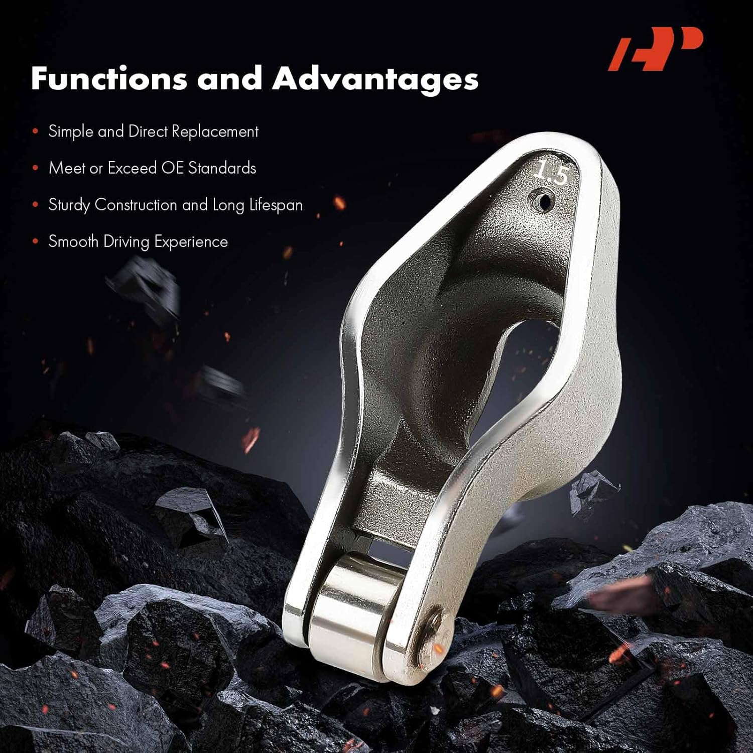 A-Premium 16Pcs Alloy Steel Engine Roller Rocker Arms Compatible with Small Block Chevy SBC 350, 1.5 Ratio, 3/8" Studs