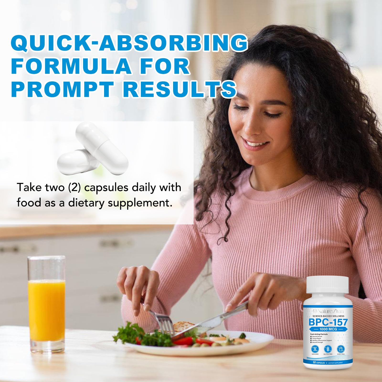 BPC-157 1000mcg Supplement for Men and Women, Non-GMO - 60 Capsules — view 6