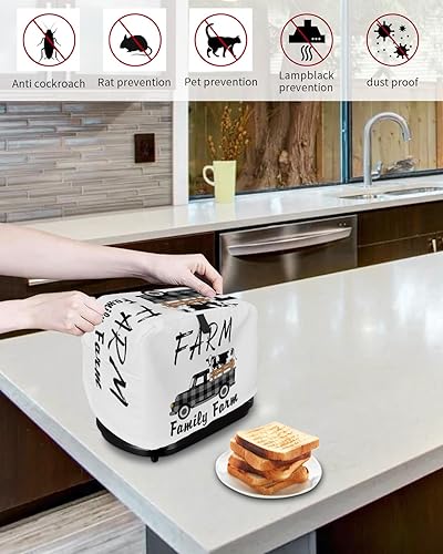 Miniatura 4 de Fundas para tostadoras de 2 rebanadas para hacer pan de vaca, granja, camión, color negro, a cuadros, para cocina, protección de huellas dactilares,
