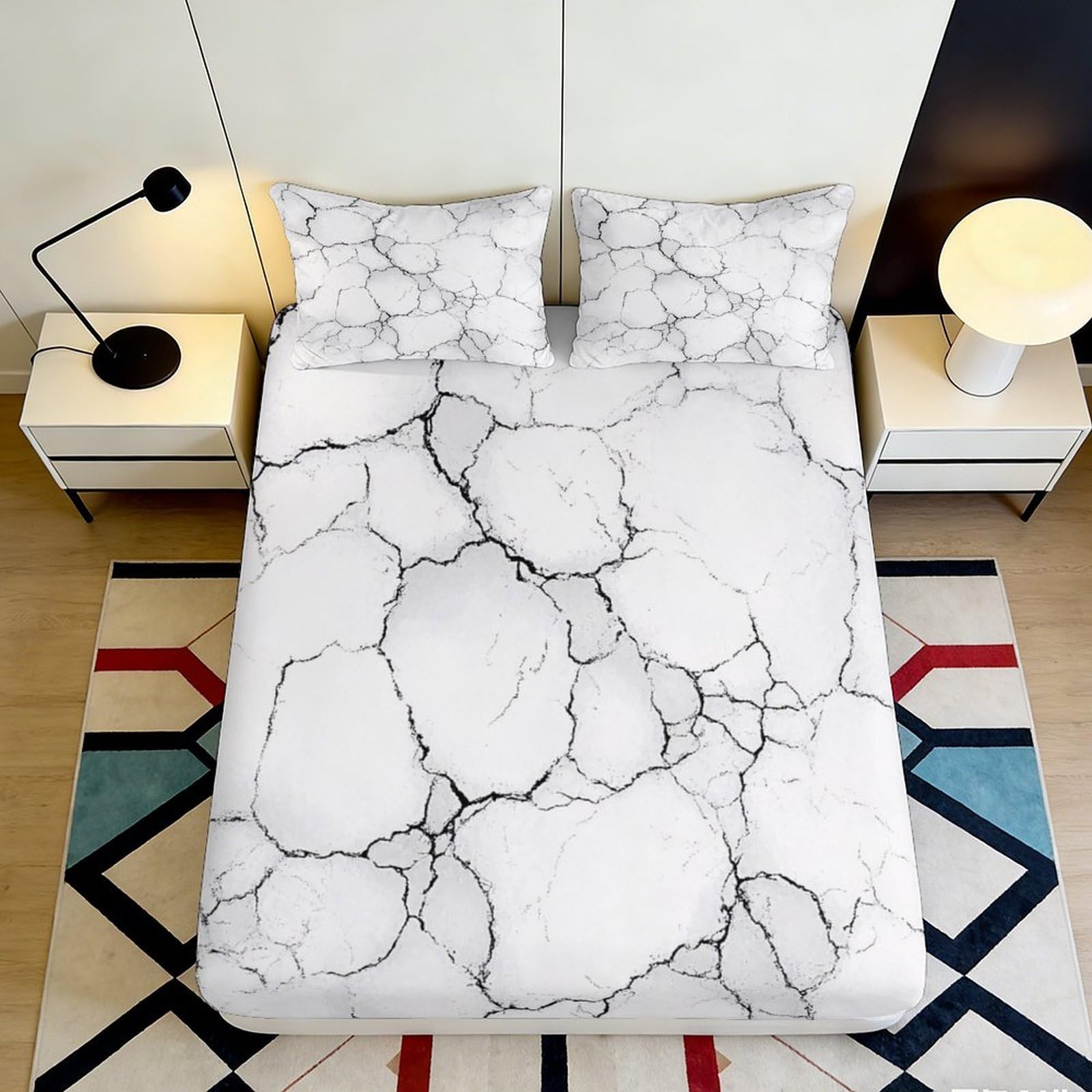 3D Printed Marble Texture Fitted Sheet Microfiber Anti-Slip White Black Vein Mattress Cover for Bedroom Dorm Decor 120x200cm 160x200x25cm
