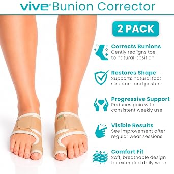 Vive Bunion Brace (Pair) - Big Toe Corrector Straightener with Splint
