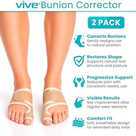 Vive Bunion Brace (Pair) - Big Toe Corrector Straightener with Splint