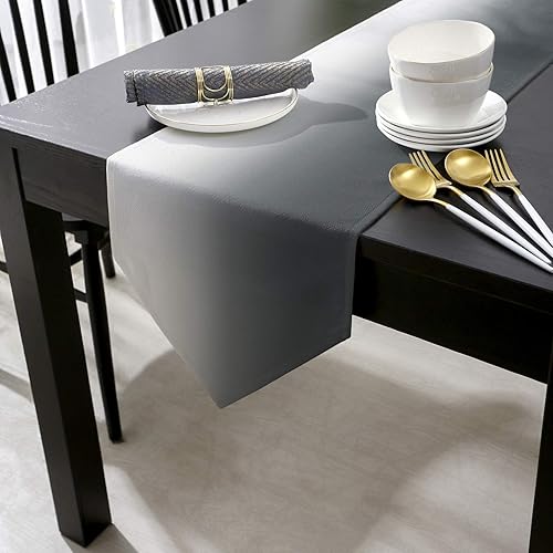Miniatura 2 de SunShine Day Camino de mesa de arpillera de lino gris degradado, 13 x 70 pulgadas de largo, bufandas de tocador degradadas blancas y negras,