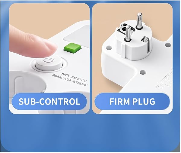 Regleta de Enchufe de Pared con 4 Tomas Europeas, Adaptador con USB C y 2 USB A, Ladrón de Enchufe con Interruptores Independientes para Hogar y Oficina - 5