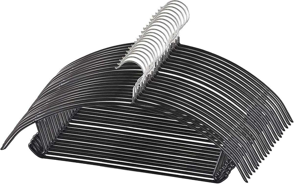 Premium PVC Coating Metal Hangers 20 Pack, Heavyduty, Non Slip Slimline, Suit Jacket T Shirt Hangers, Space Saving Clothes Hanger (Black)