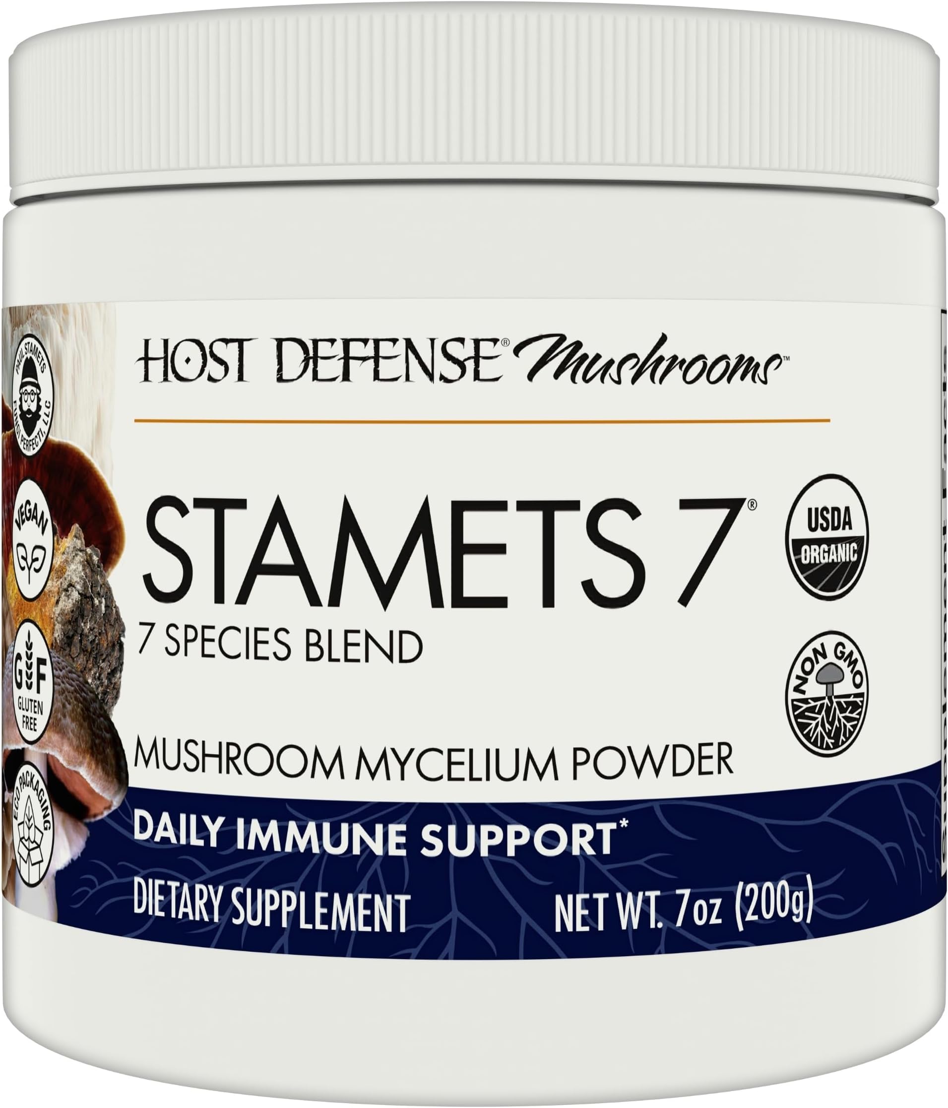 Stamets 7 Mushroom Powder - 7 Species Blend - Mushroom Supplement for Immune Support with Royal Sun Blazei, Cordyceps, Reishi, Maitake, Lion's Mane, Chaga & Mesima - 7 oz (133 Servings)*