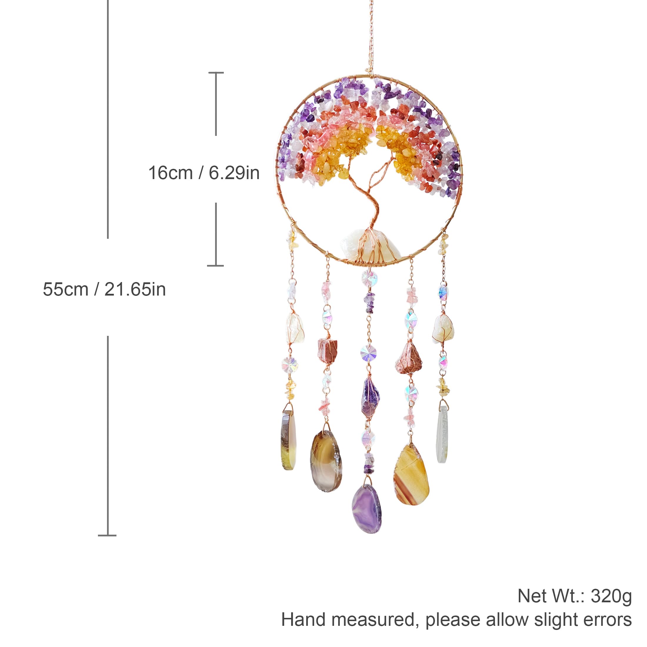 Atrapasueños de árbol de la vida, decoración bohemia para colgar en la pared para dormitorio, sala de estar, hecho a mano, piedra de cristal curativo, regalo para mujeres, mamá, cumpleaños