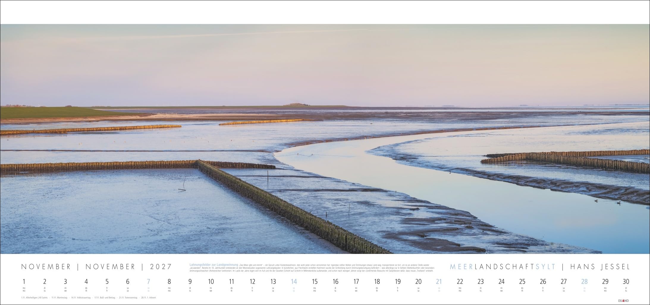 Meerlandschaft SYLT Kalender 2027 - Hans Jessel: Großer Panorama-Wandkalender mit Fotos des bekannten Künstlers Hans Jessel. Meereslandschaften eingefangen in einem XXL-Fotokalender.