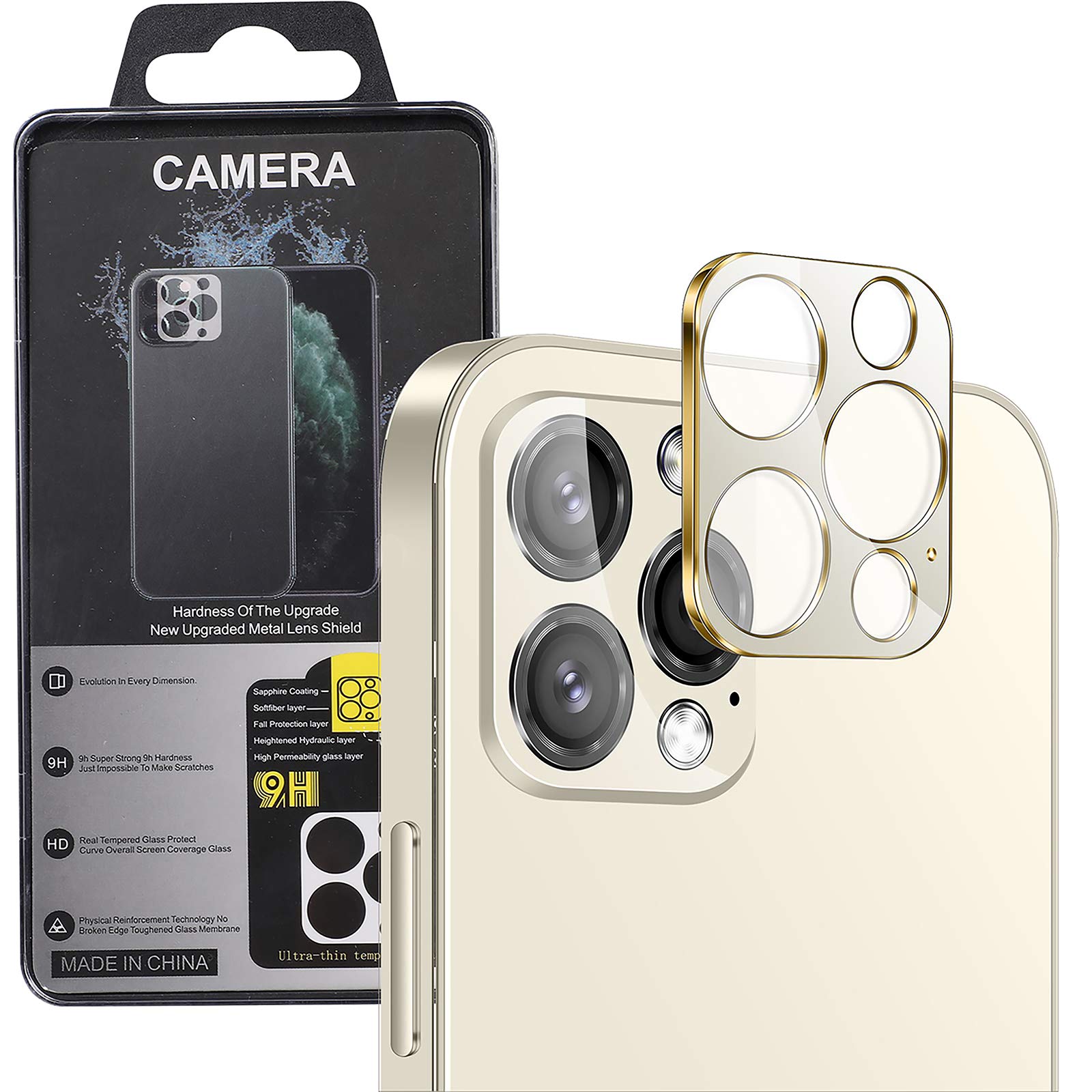 HYAIZLZ Camera Lens Protector Compatible with iPhone 14 Pro Camera Case Cover Metal Frame 9H Tempered Glass iPhone 14 Pro 6.1 Camera Protector[2PACK],Gold
