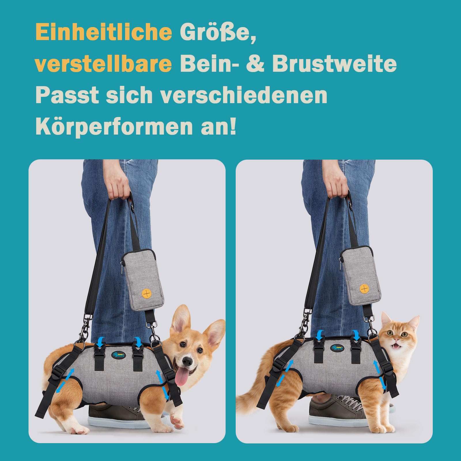 Ownpets Tragehilfe Geschirr, Hebegeschirr für kleine Hunde, Tragtuch für Haustier, Ganzkörpergeschirr, Hunde Tragetasche mit Schultergurt, Weich, Wasserdicht, Einstellbar, M