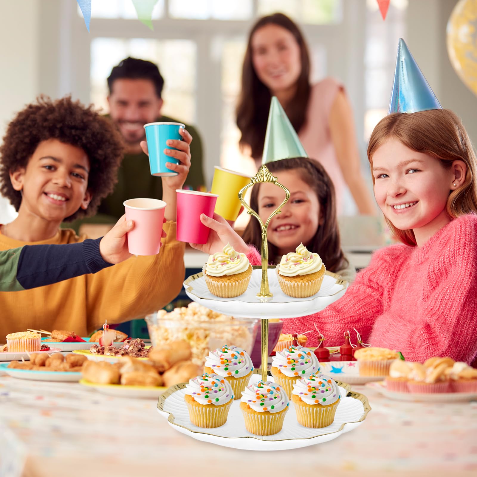 Alzate per Dolci e Frutta Doppio Strato Patisserie Alzatina, Alzata per Torte da Ceramica, Cupcake Stand Supporto per Cupcake, Espositore per Dolci per Nuziali Compleanno Partito Buffet Feste